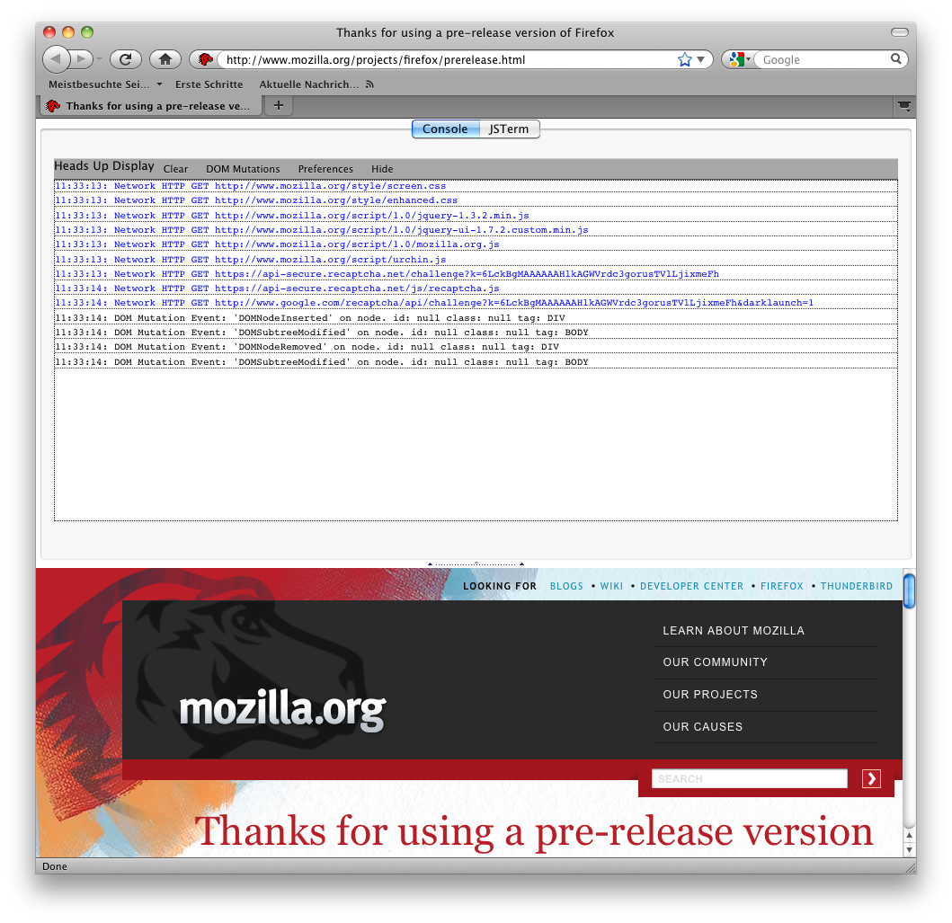 HeadsUpDisplay für Firefox